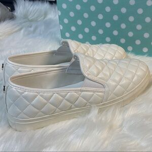 Madden Girl Quilted Cream Slip-On Flats